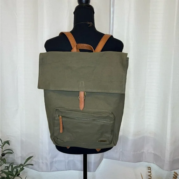 Billabong Backpack with Leather Strap Olive Green 17”x14” - Picture 8 of 13